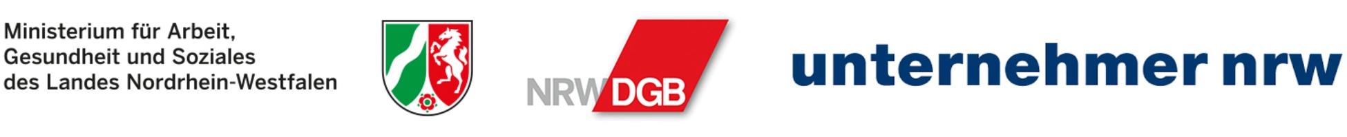 Logos: Arbeitsministerium NRW, Landesvereinigung der Unternehmensverbände NRW, DGB NRW
