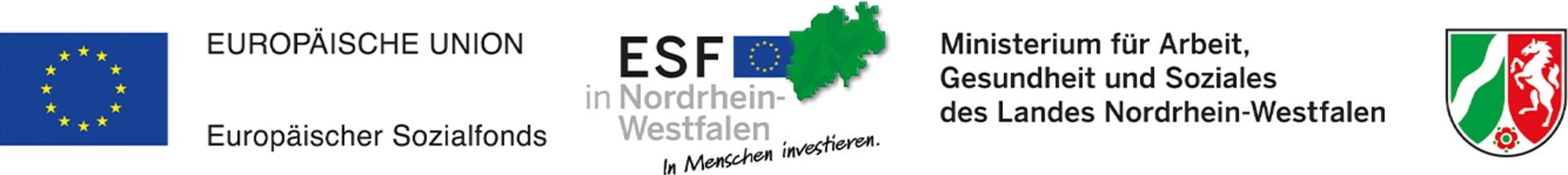 Logos: Europäische Sozialfonds; Ministerium für Arbeit und Soziales des Landes NRW
